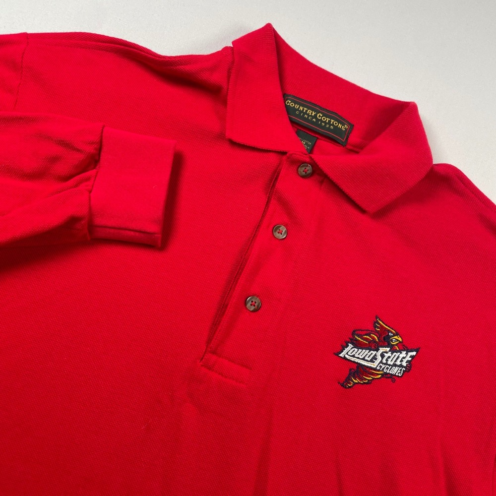 Country Cottons Iowa State Cyclones Red Long Sleeve Polo Shirt Mens Medium